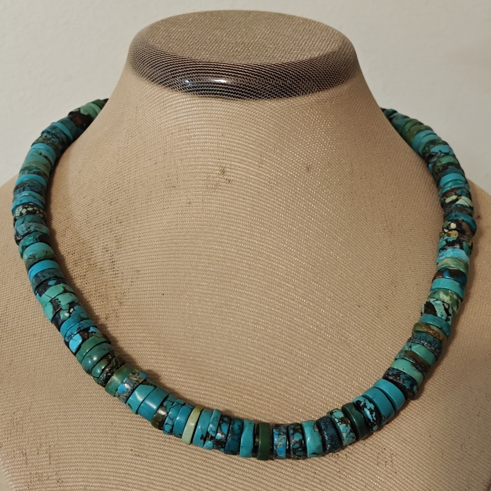 Vintage Turquoise Heishi Beaded Necklace Navajo Style